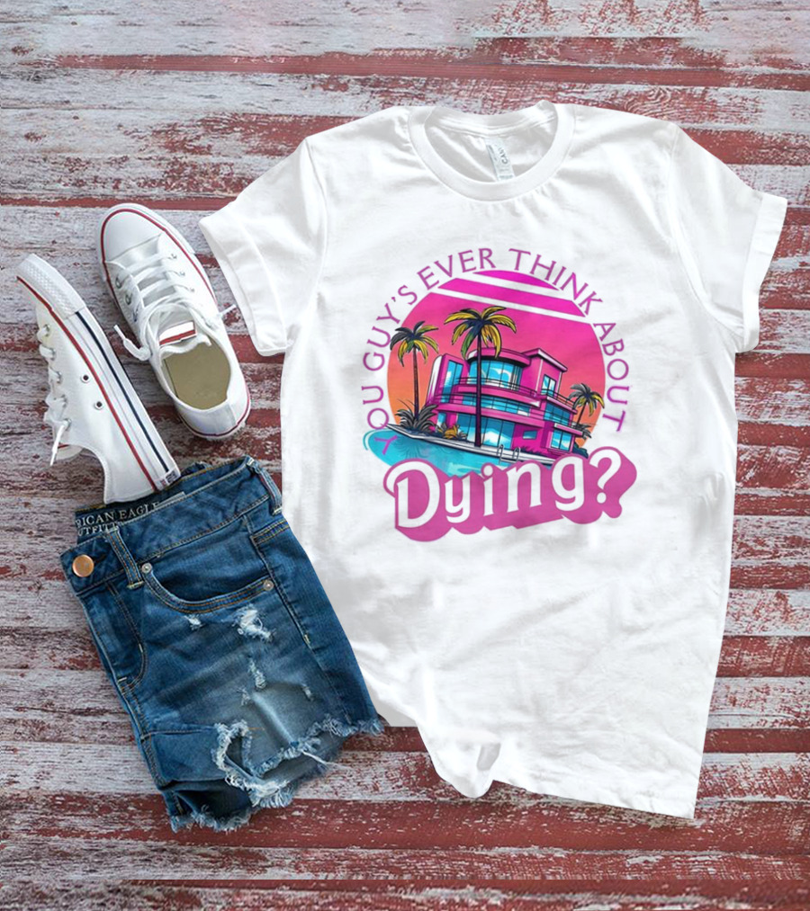 You Guy's Ever Think About Dying? Retro Palm Tree Sunset Vibrant Pink Neon Aesthetic T-Shirt