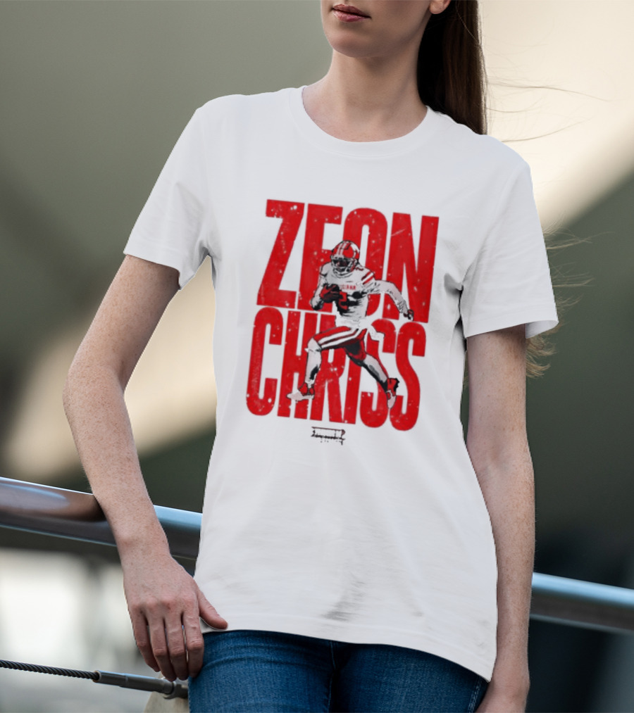 Zeon Chriss Football Caricature In Red Text And Black T-Shirt