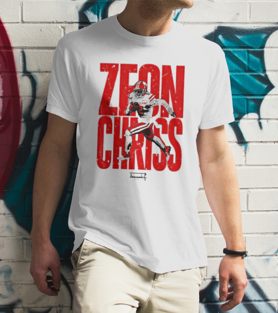 Zeon Chriss Football Caricature In Red Text And Black T-Shirt