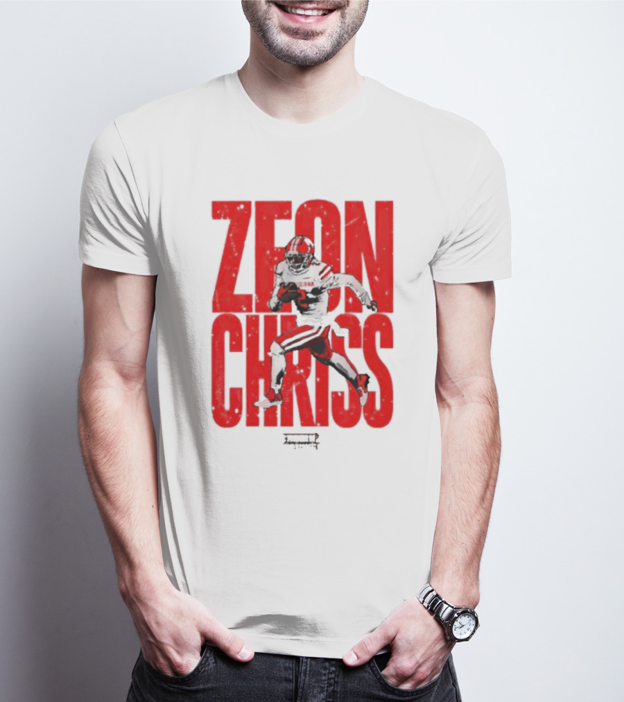 Zeon Chriss Football Caricature In Red Text And Black T-Shirt