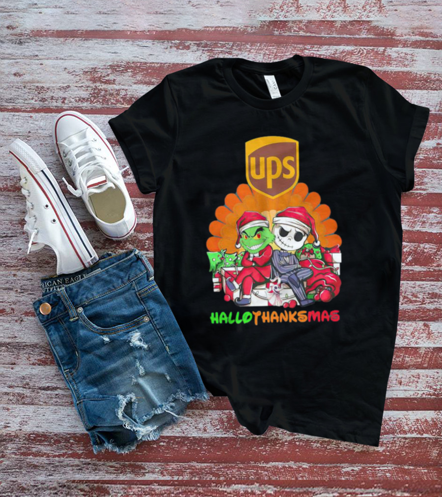 Grinch Jack Skellington Ups HalloThanksMas T-Shirt