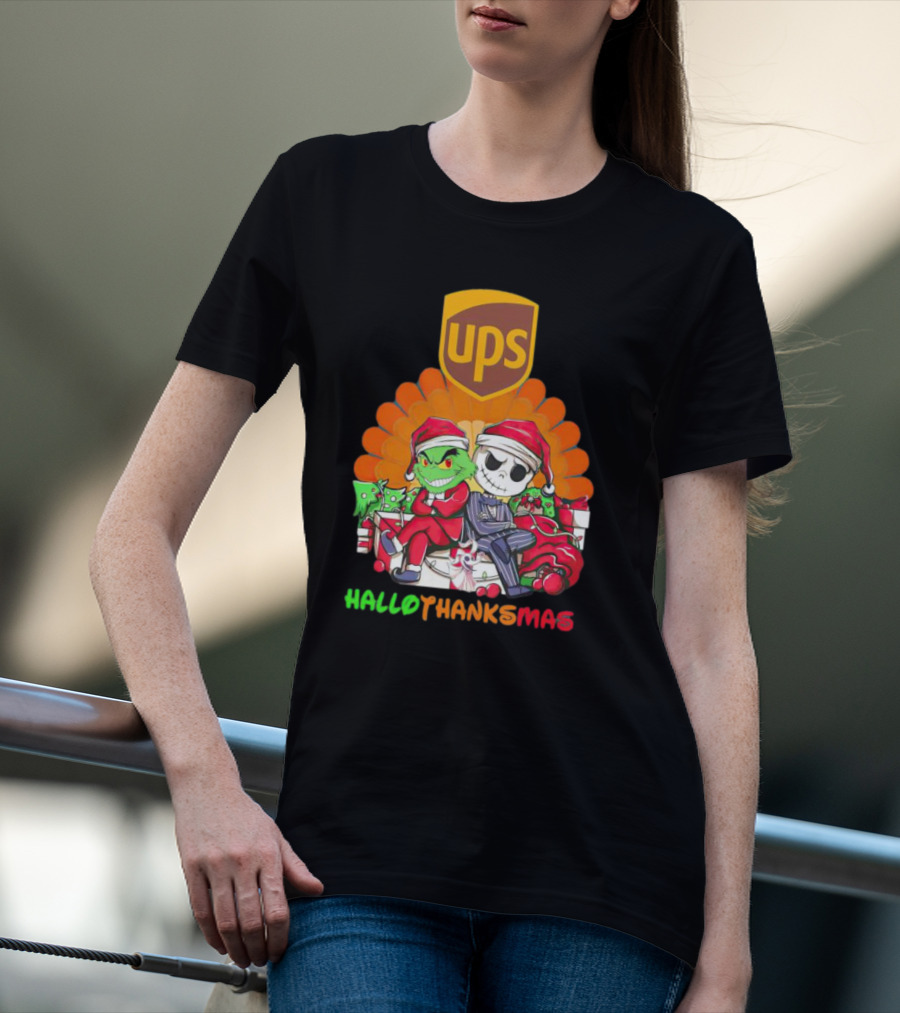 Grinch Jack Skellington Ups HalloThanksMas T-Shirt