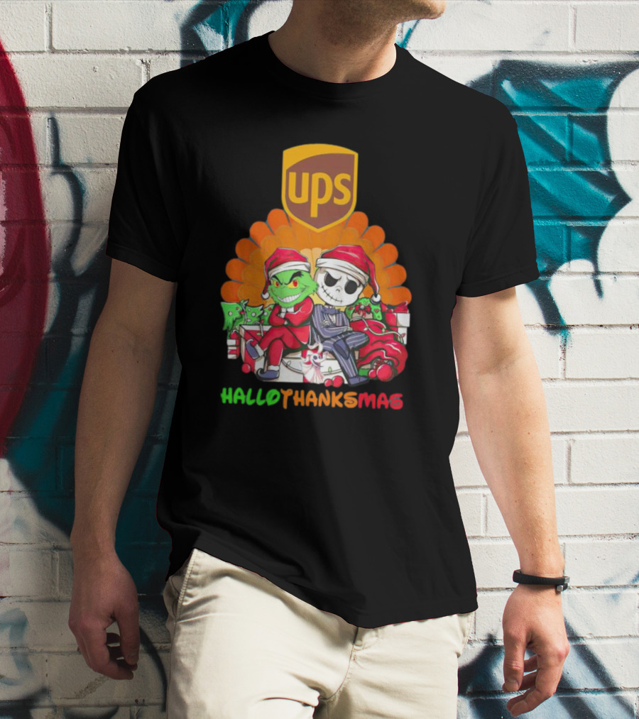 Grinch Jack Skellington Ups HalloThanksMas T-Shirt