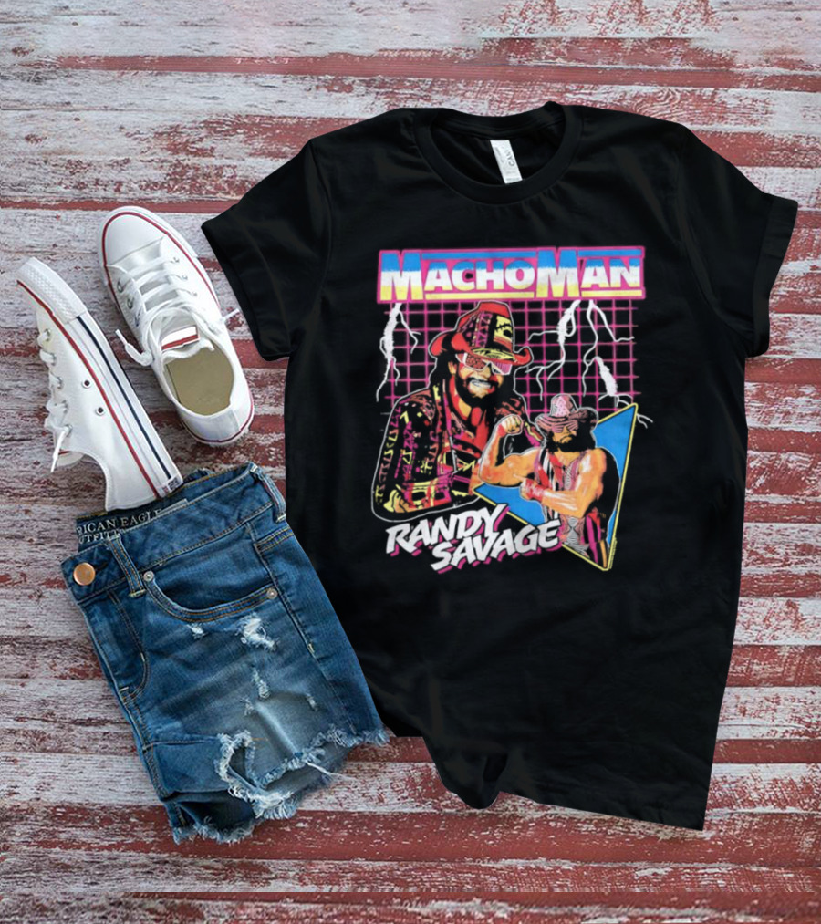 Macho Man Randy Savage Lightning Synthwave 80s Wrestling T-Shirt