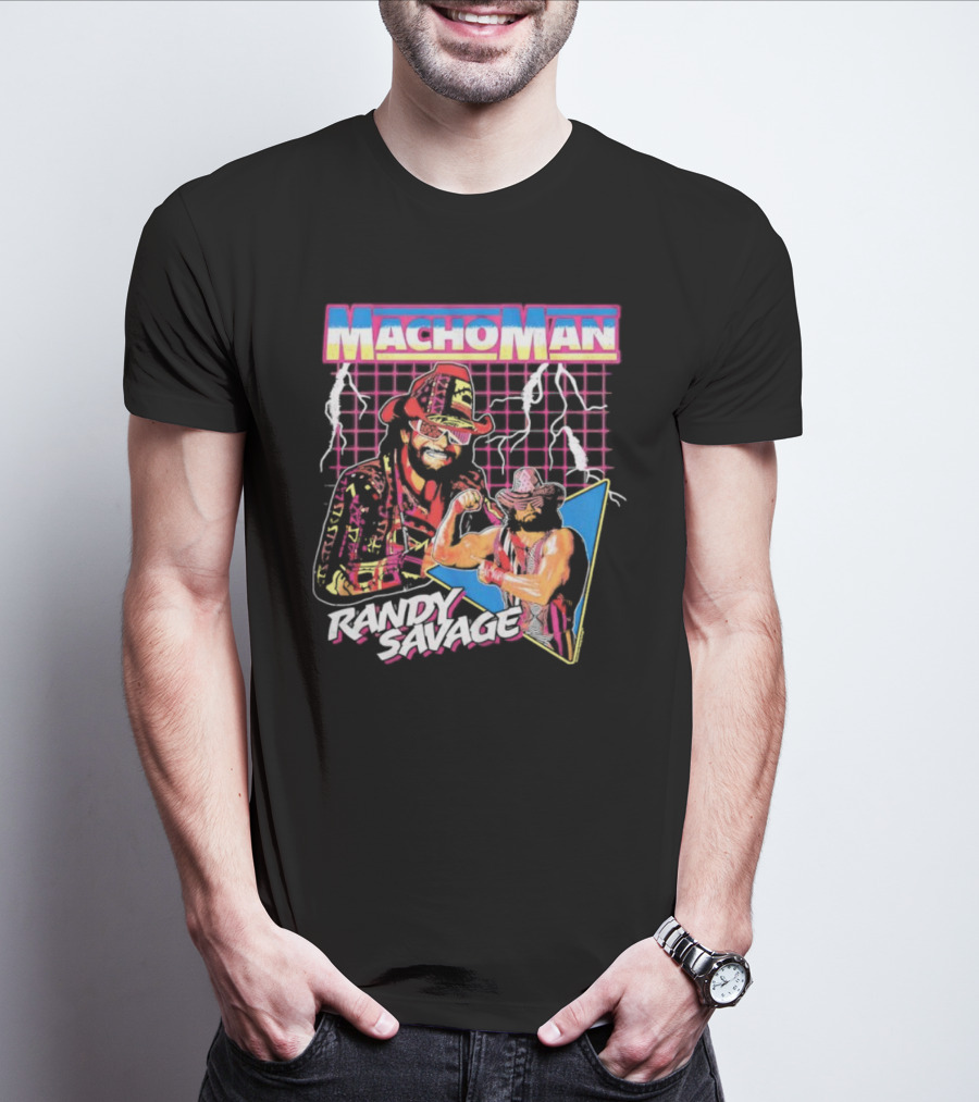 Macho Man Randy Savage Lightning Synthwave 80s Wrestling T-Shirt