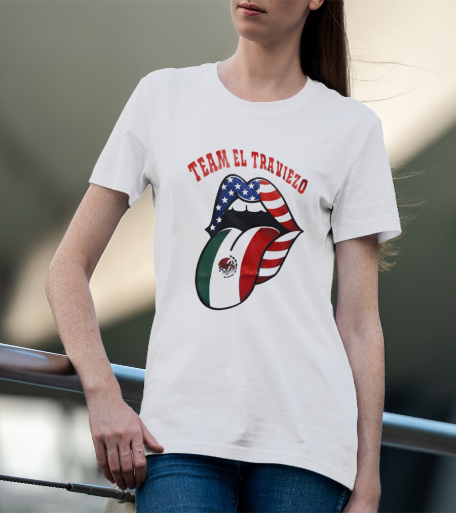 Team El Traviezo American Flag Lips Mexican Flag Tongue T-Shirt
