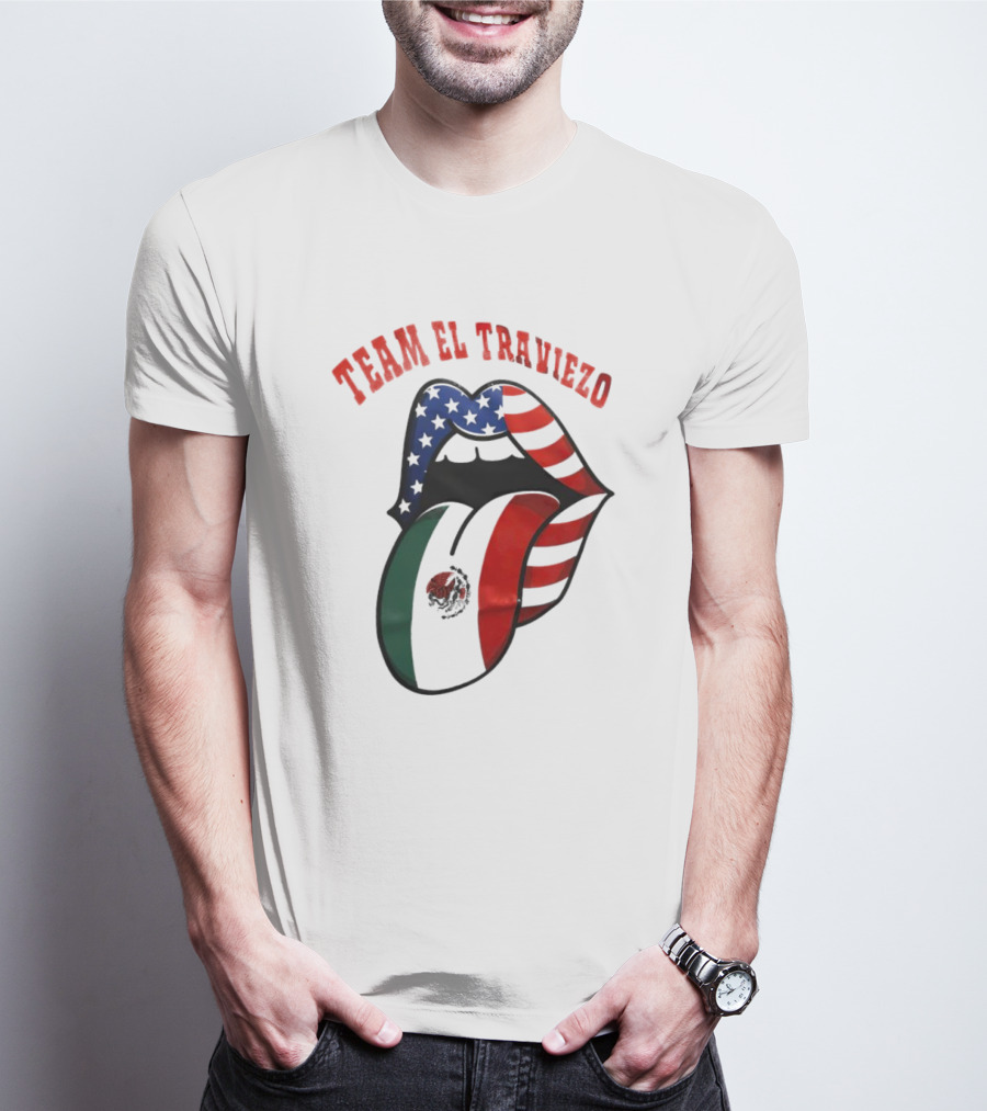 Team El Traviezo American Flag Lips Mexican Flag Tongue T-Shirt