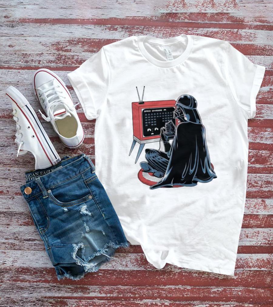 Darth Vader Playing Space Invaders Retro Gaming Scene T-Shirt