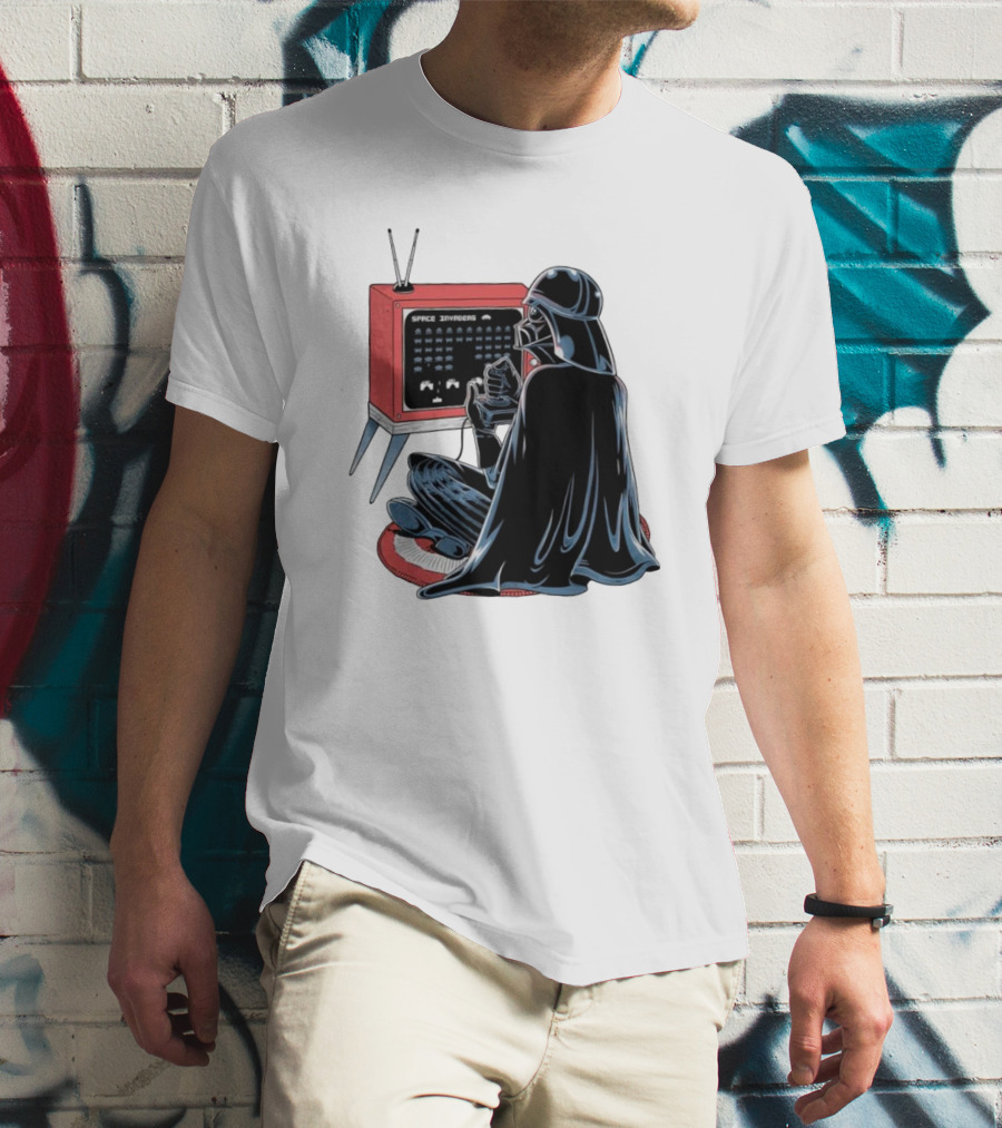 Darth Vader Playing Space Invaders Retro Gaming Scene T-Shirt