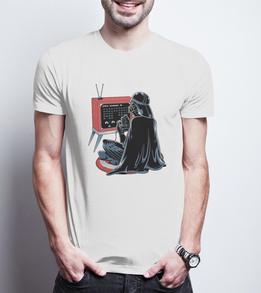 Darth Vader Playing Space Invaders Retro Gaming Scene T-Shirt