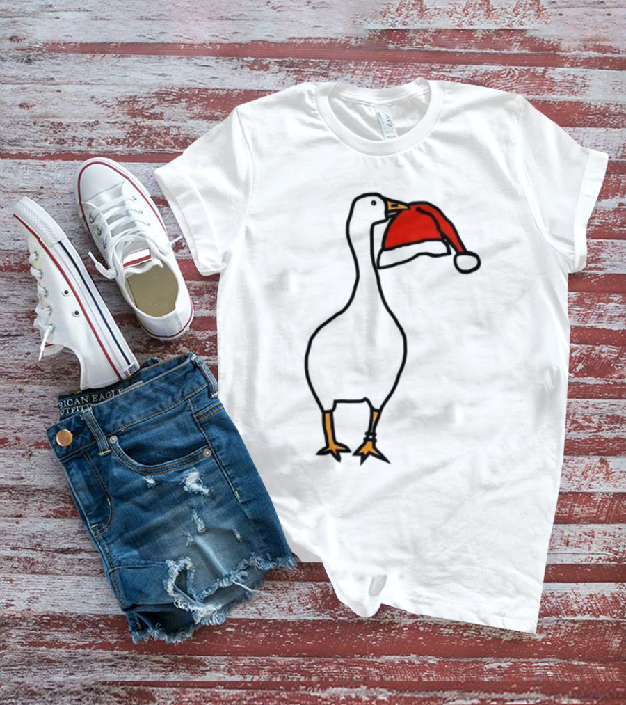 Happy Merry Christmas Santa Hat White Goose Steals T-Shirt