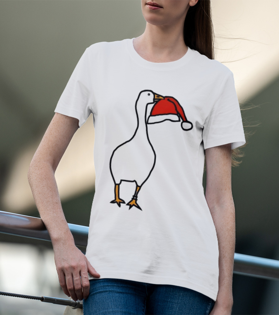 Happy Merry Christmas Santa Hat White Goose Steals T-Shirt