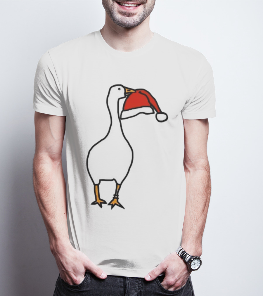 Happy Merry Christmas Santa Hat White Goose Steals T-Shirt