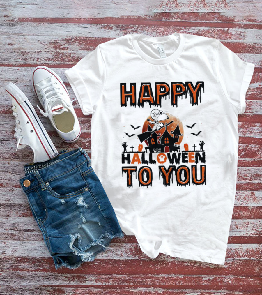 Happy Halloween To You Snoopy Haunted House Moon Bats T-Shirt