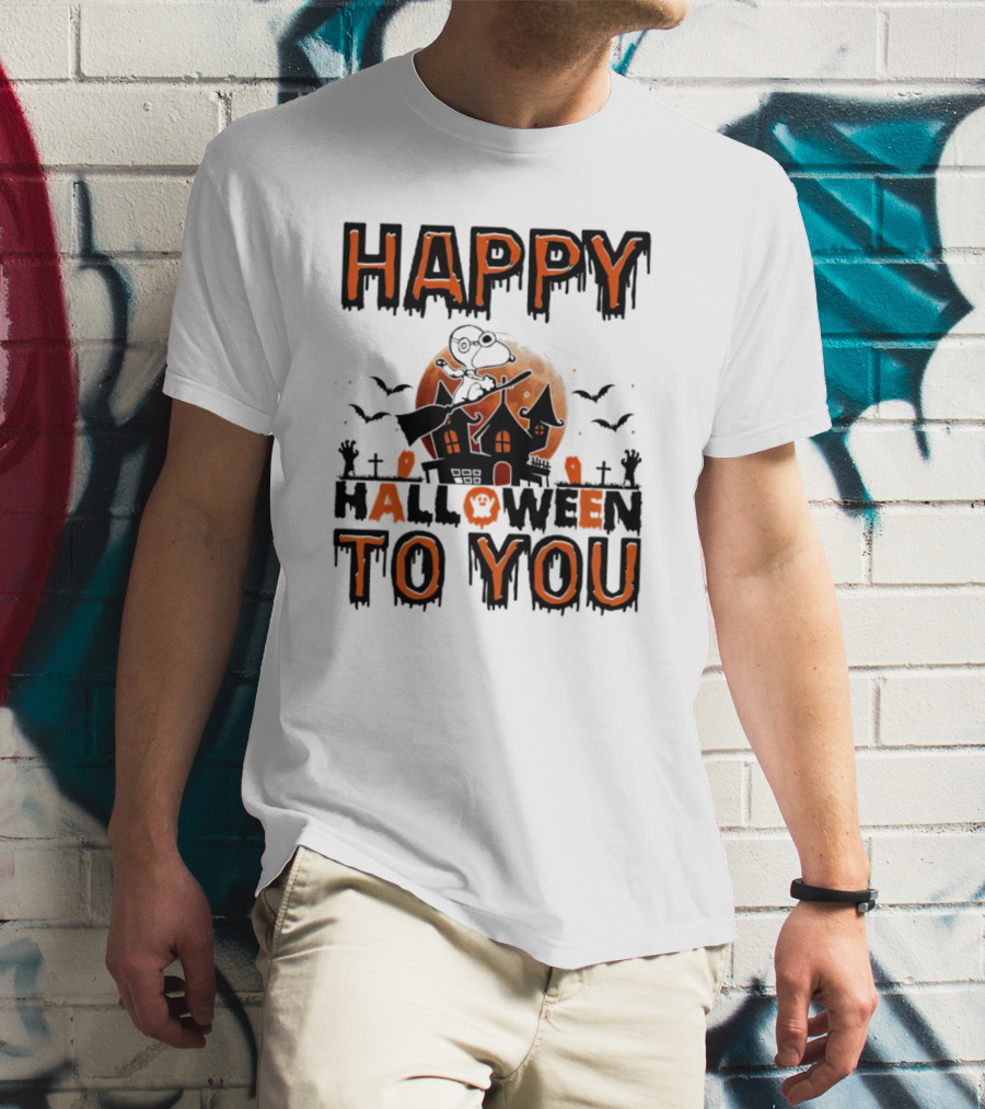 Happy Halloween To You Snoopy Haunted House Moon Bats T-Shirt