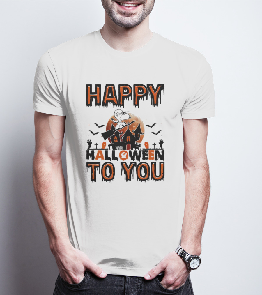 Happy Halloween To You Snoopy Haunted House Moon Bats T-Shirt