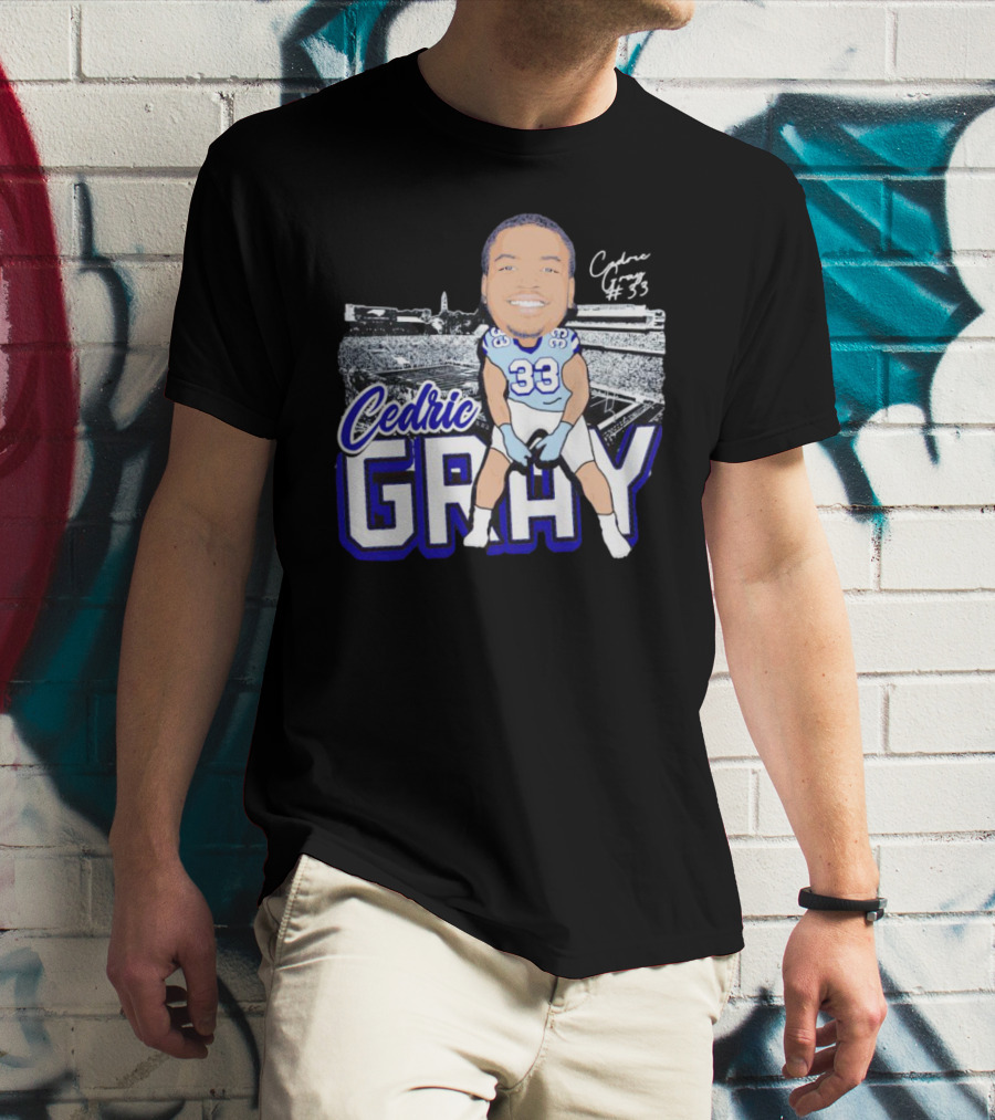 Cedric Gray #33 Caricature Football Stadium Signature T-Shirt