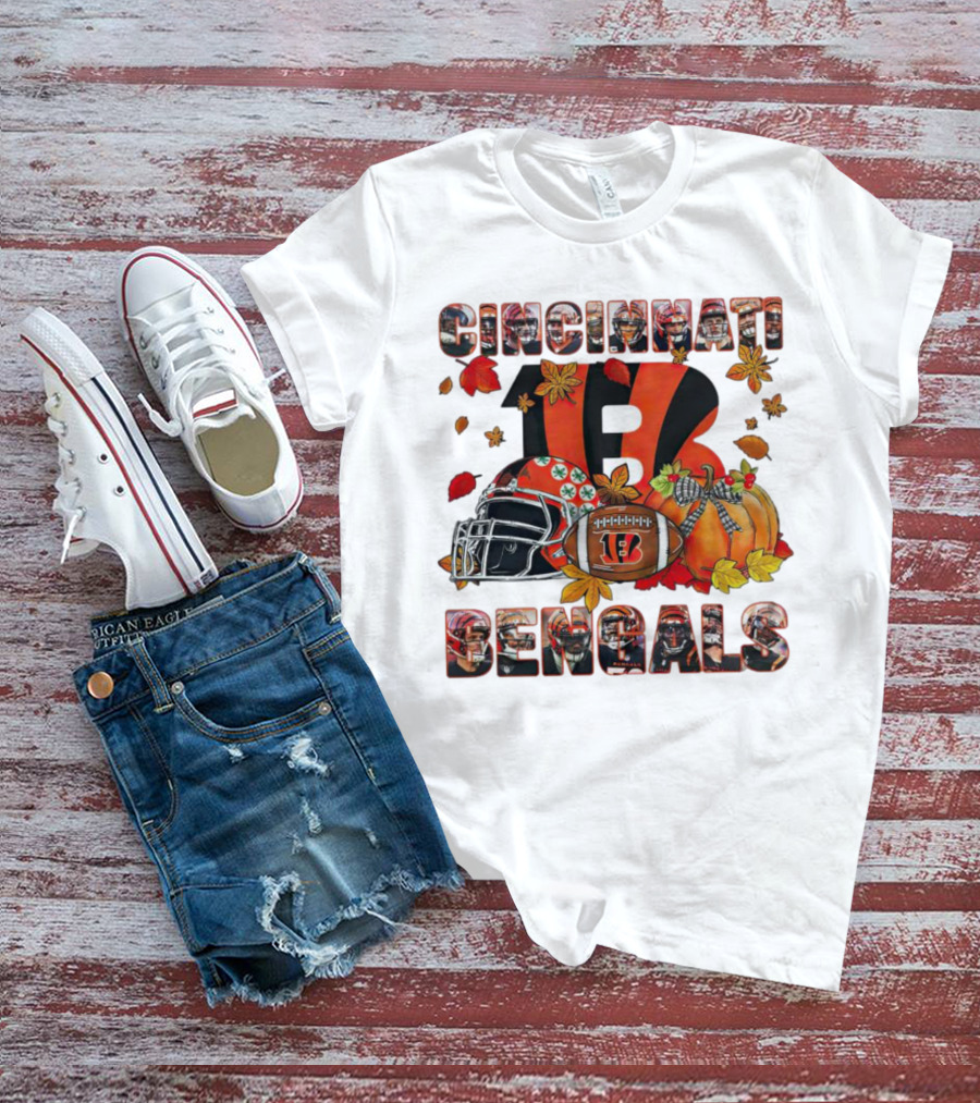 Cincinnati Bengals Autumn Leaves Helmet Football Pumpkin T-Shirt