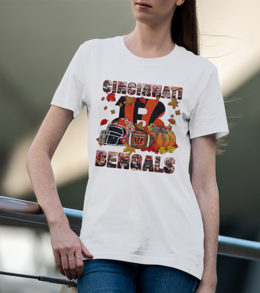 Cincinnati Bengals Autumn Leaves Helmet Football Pumpkin T-Shirt