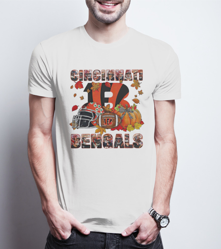 Cincinnati Bengals Autumn Leaves Helmet Football Pumpkin T-Shirt