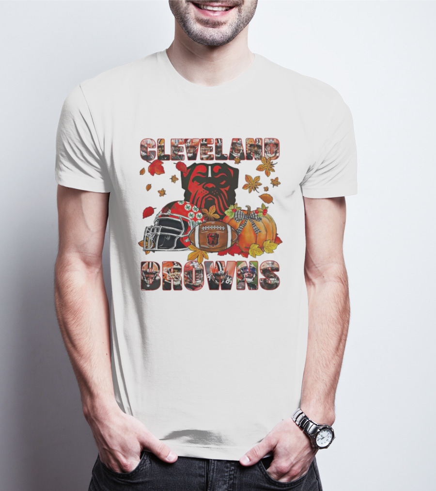 Cleveland Browns Fall Helmet Pumpkin Leaves Football Dog T-Shirt