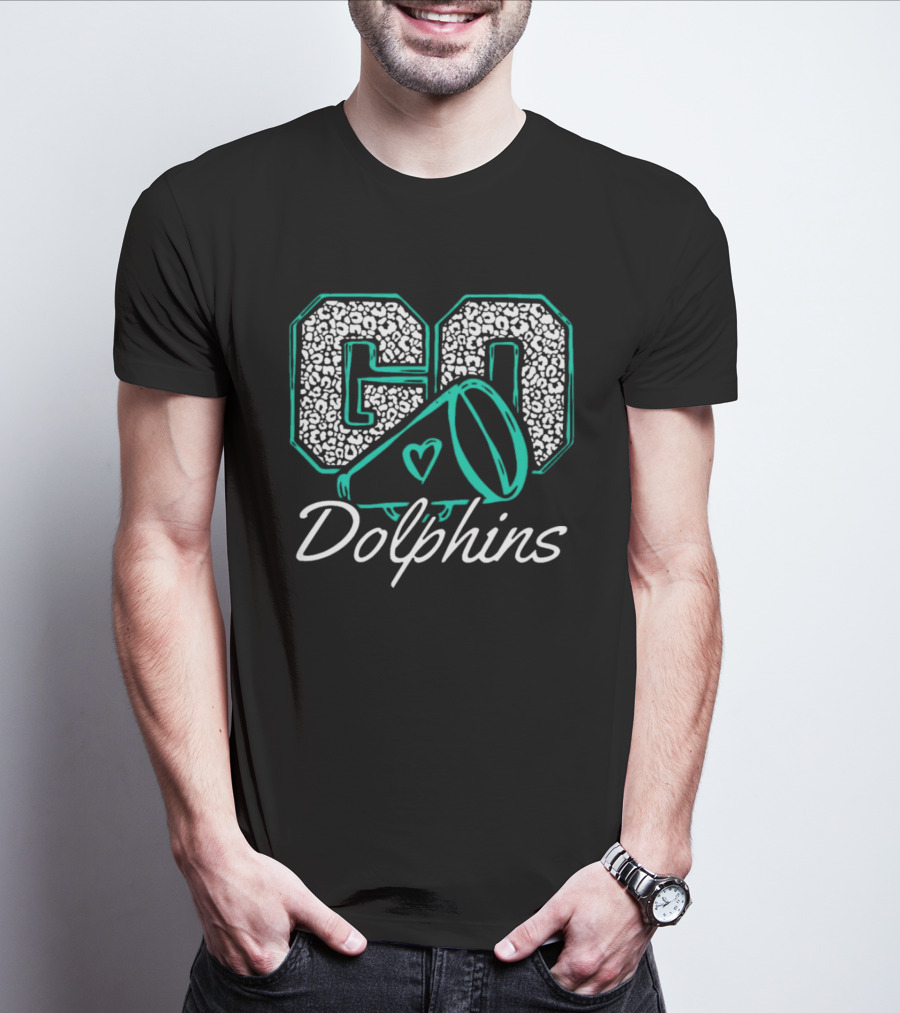 GO Dolphins Cheer Megaphone Heart T-Shirt