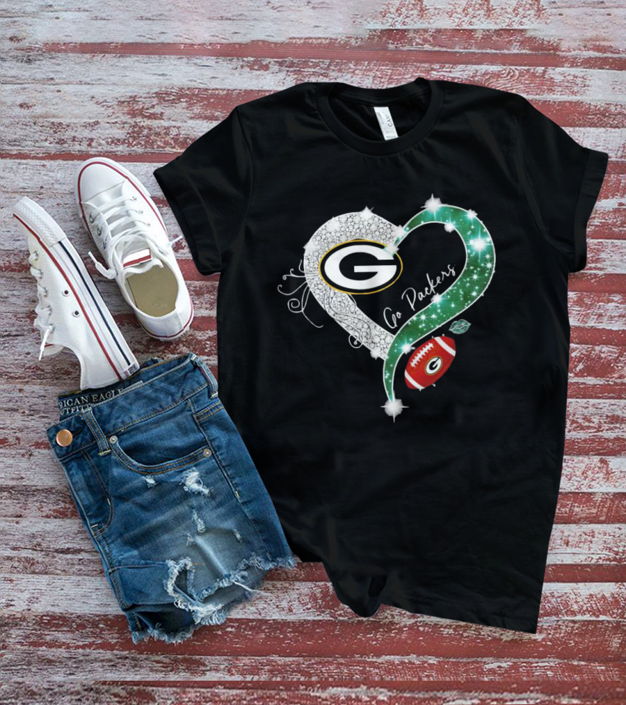 Green Bay Packers Heart Go Packers Diamond Blink Football T-Shirt
