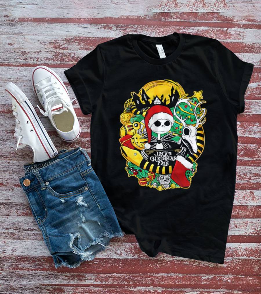 Jack Skellington's Christmas Pain Reindeer And Santa Hat T-Shirt