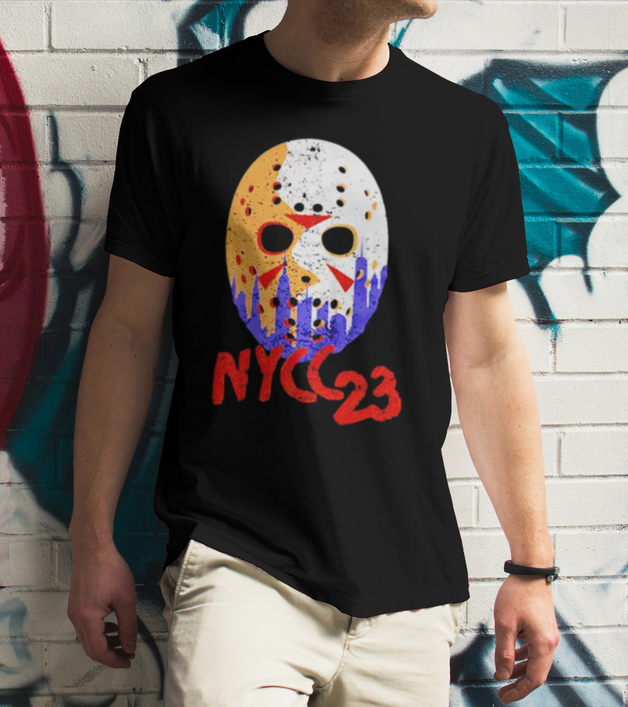 NYCC 23 Jason Voorhees Hockey Mask Skyline T-Shirt