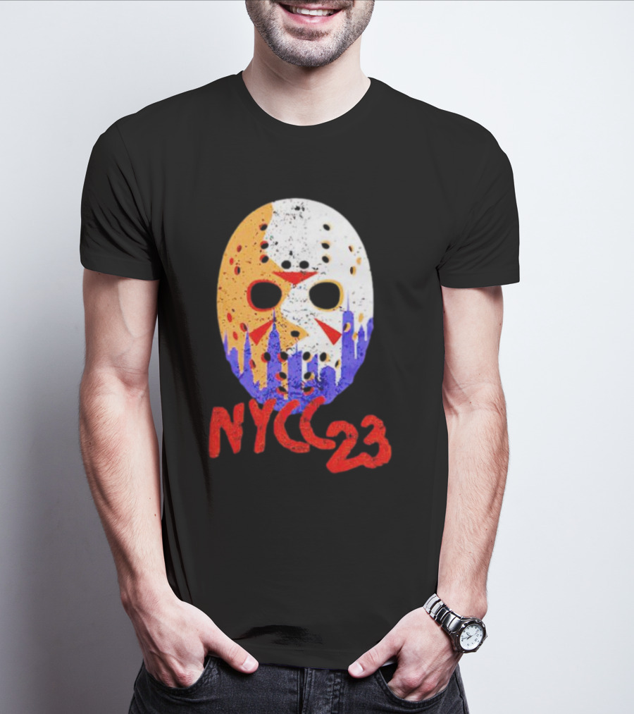 NYCC 23 Jason Voorhees Hockey Mask Skyline T-Shirt