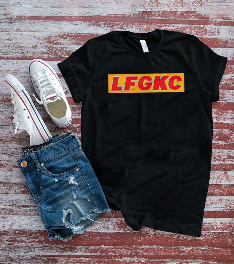 Kansas City Chiefs LFGKC Bold Red Text On Yellow Banner NFL Team Support T-Shirt