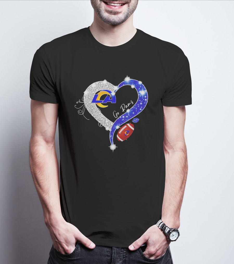 Los Angeles Rams Heart Go Rams Diamond Sparkle Football T-Shirt