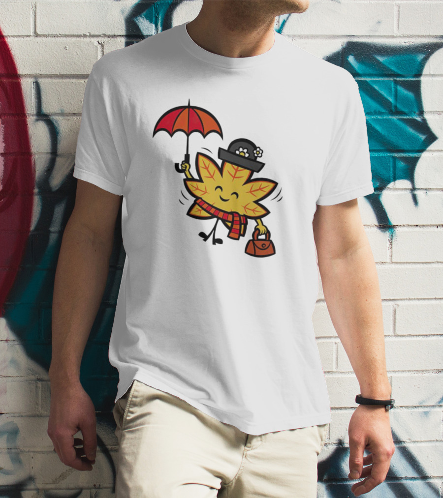 Mary Autumn Leaf With Umbrella And Bag T-Shirt