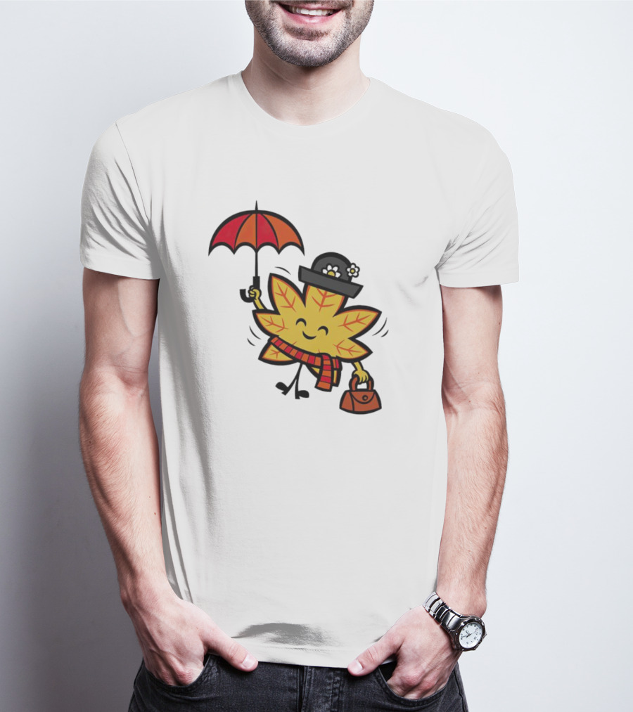 Mary Autumn Leaf With Umbrella And Bag T-Shirt