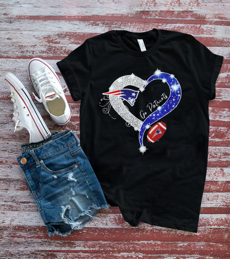 New England Patriots Go Patriots Diamond Heart Football T-Shirt