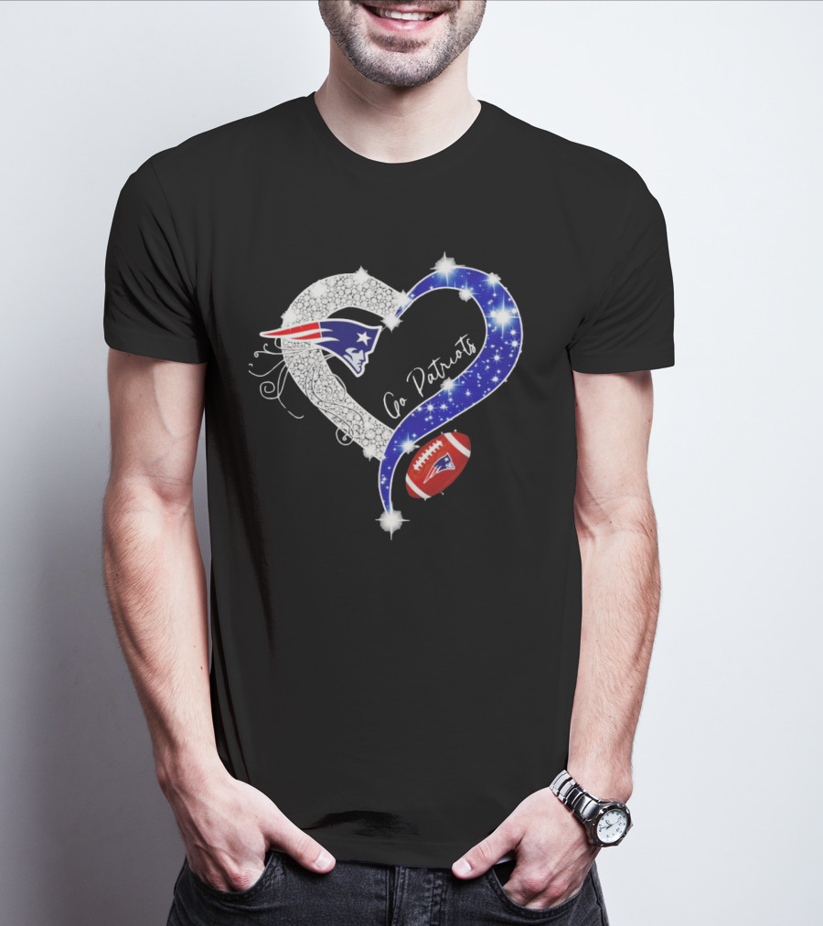 New England Patriots Go Patriots Diamond Heart Football T-Shirt