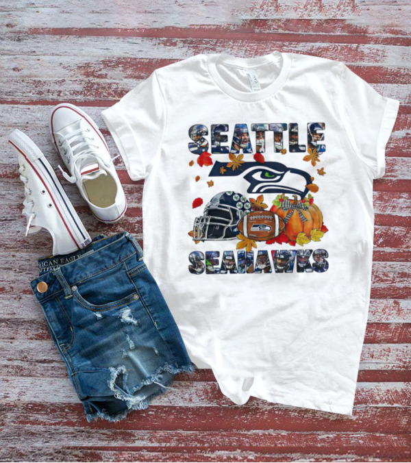 Seattle Seahawks Autumn Leaf Helmet Football Pumpkin T-Shirt