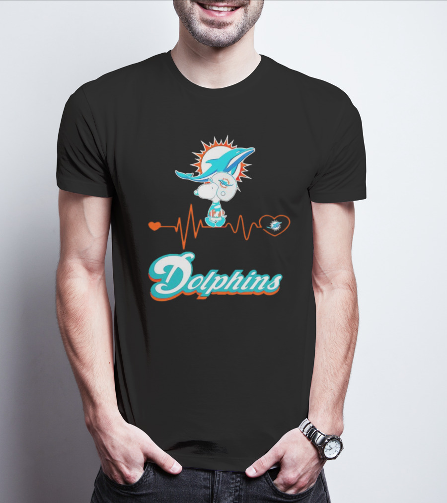 Snoopy Dolphins Heartbeat Miami Dolphins T-Shirt