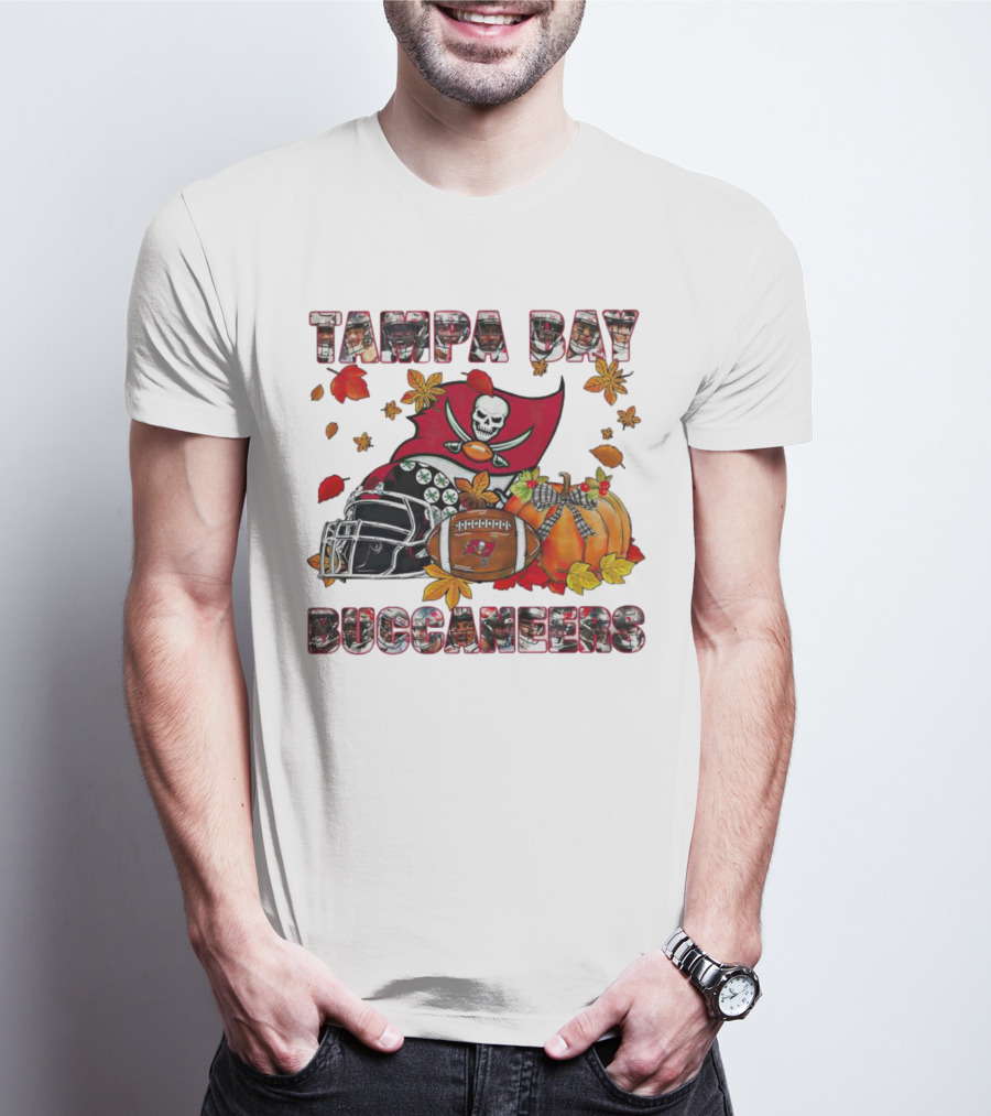 Tampa Bay Buccaneers Helmet Pumpkin Fall Football Leaves T-Shirt