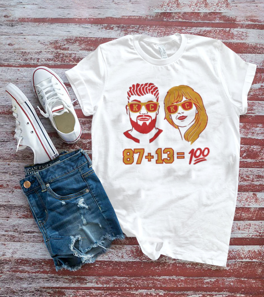 87+13=100 KC Sunglasses Red And Yellow T-Shirt