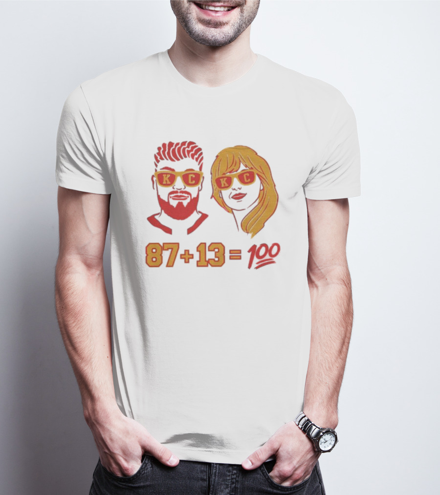 87+13=100 KC Sunglasses Red And Yellow T-Shirt