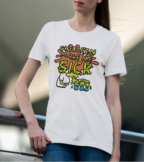 Children Make Me Sick Cartoon Vomiting Colorful Splatter T-Shirt