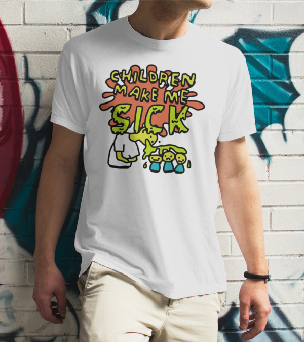 Children Make Me Sick Cartoon Vomiting Colorful Splatter T-Shirt