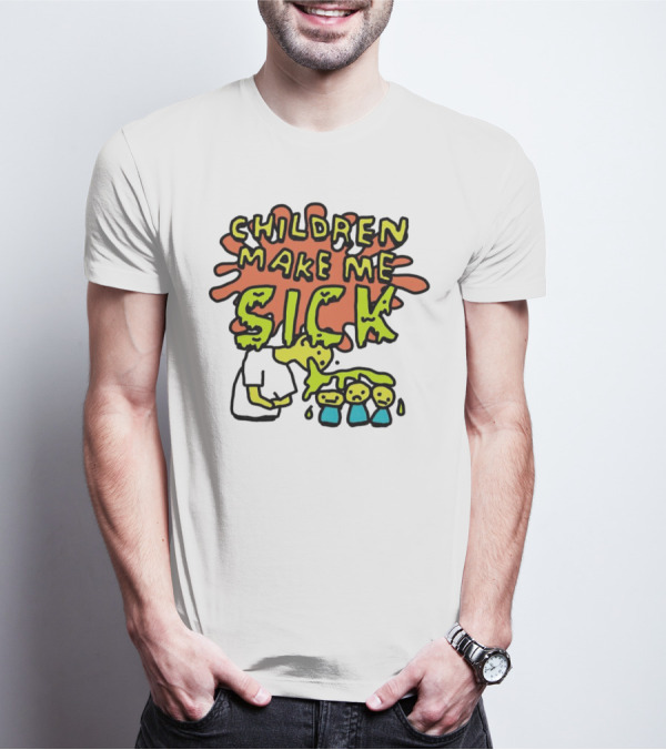 Children Make Me Sick Cartoon Vomiting Colorful Splatter T-Shirt