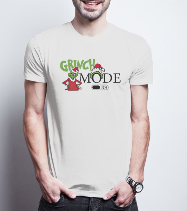 Grinch Mode On With Red Santa Hat And Grinch Drawing T-Shirt