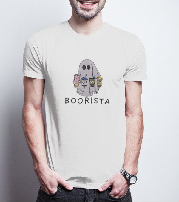 BOORISTA Ghost Holding Boba Drinks Halloween T-Shirt