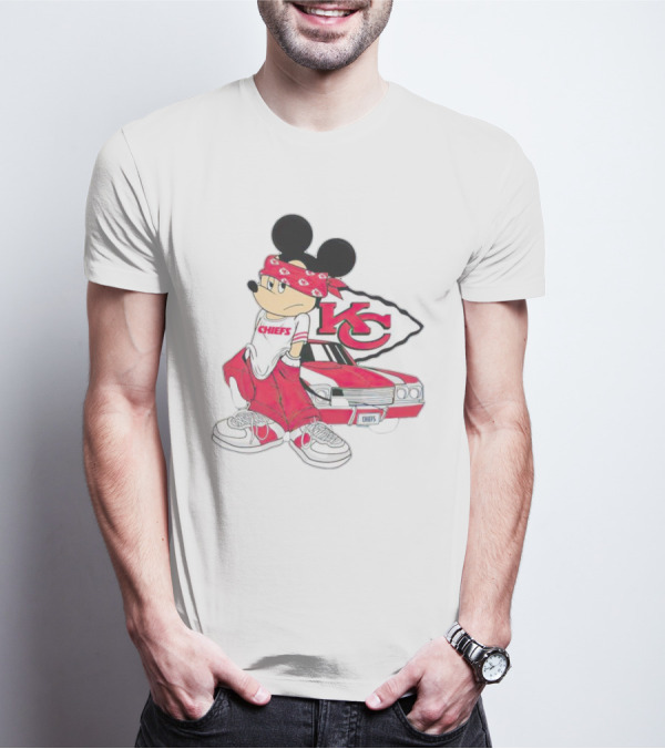 Mickey Mouse Chiefs KC Car Posing Kansas City Chiefs T-Shirt
