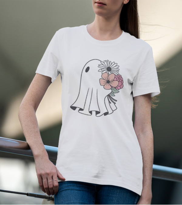 Retro Ghost With Spooky Floral Accents T-Shirt