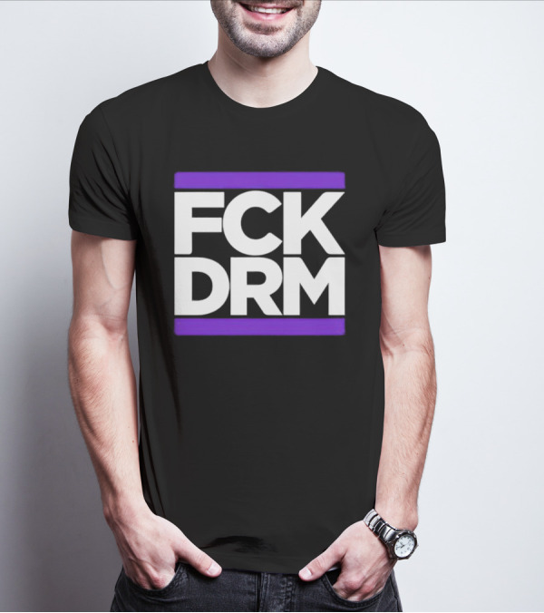 FCK DRM White Text On Purple T-Shirt