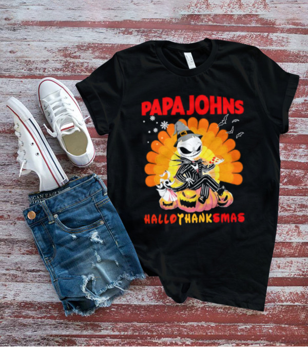 Papa Johns Jack Skellington Halloween HalloThanksMas Turkey Pizza T-Shirt